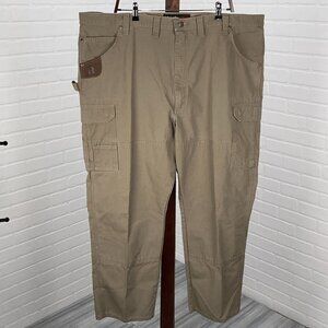 Wrangler Riggs Pants Men 48Wx30L Tan Cotton Carpenter Cargo Ripstop Workwear‎